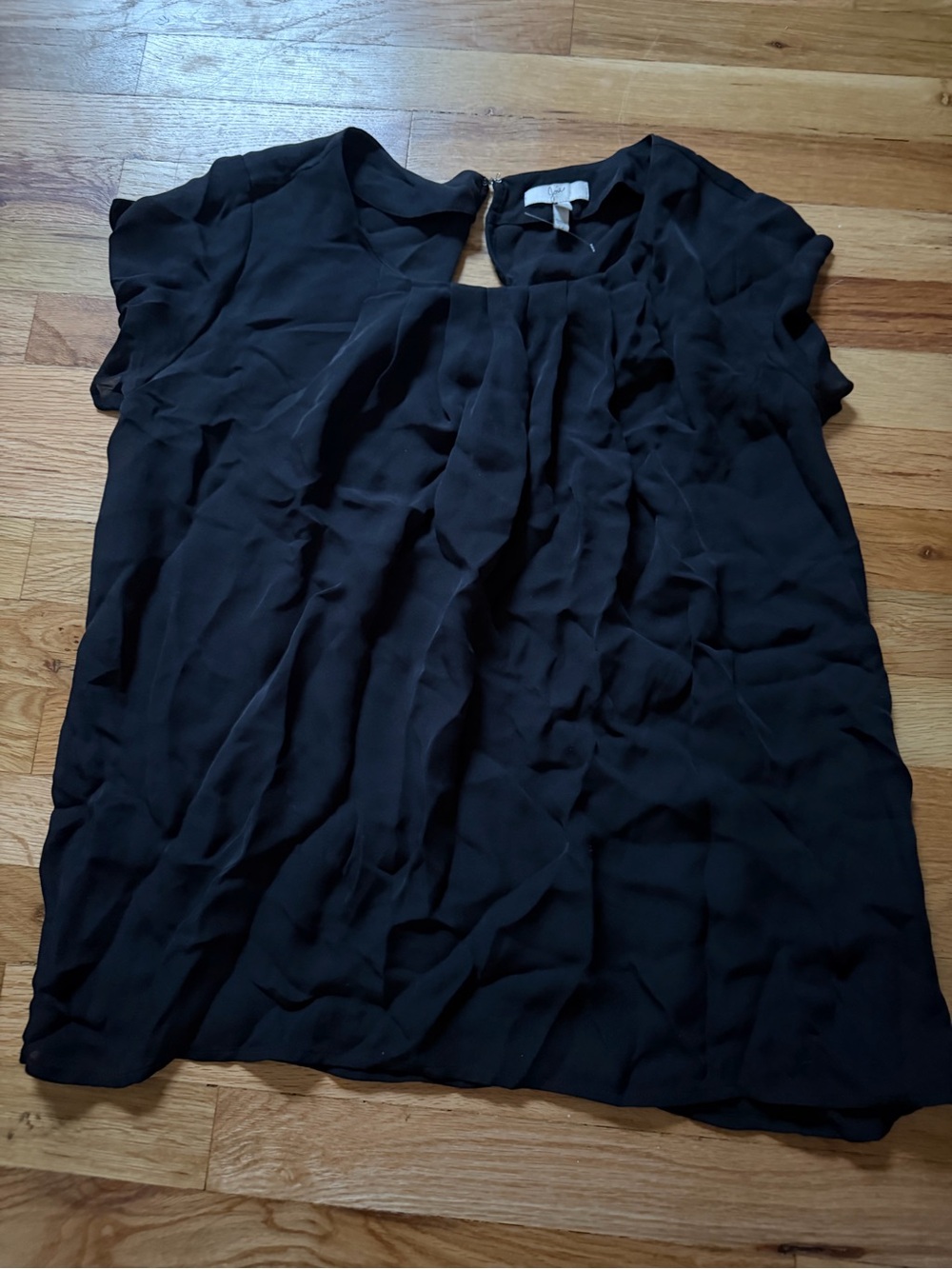 Joie Black 100% Silk Pleated Cap Short-Sleeve Blouse
